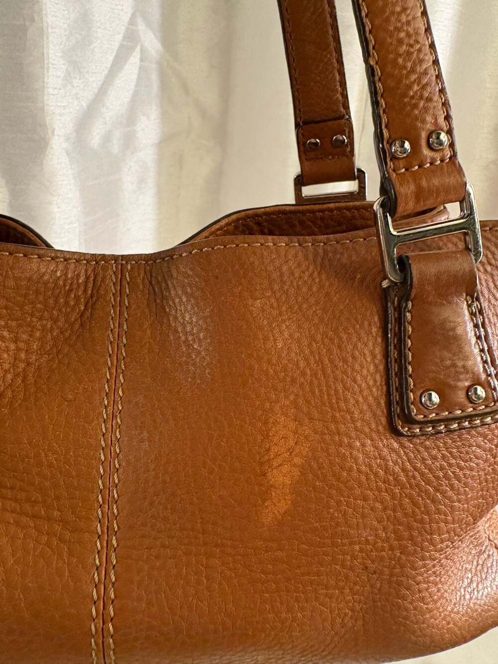 Fossil Brown Pebbled Leather Shoulder Bag Satchel with Side Pockets - Picture 3 of 10